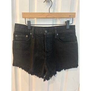 Ksubi Denim Shorts Black Pretty Vegas Coated High Waisted Frayed Hem‎ Cut Offs